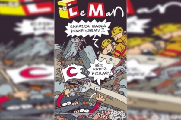 Карикатура на обложке Leman: Красный Полумесяц под завалами